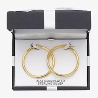 Womens 24K Gold Over Silver 40mm Round Hoop Earrings