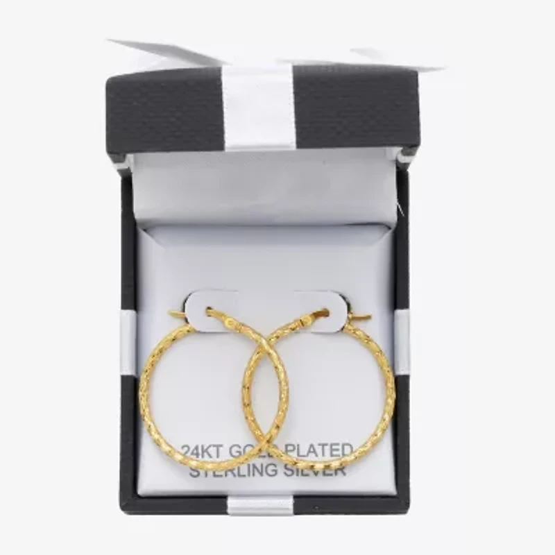 Womens 24K Gold Over Silver 30.5mm Round Hoop Earrings