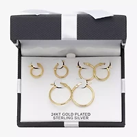 Womens 24K Gold Over Silver Round 3 Pair Earring Set