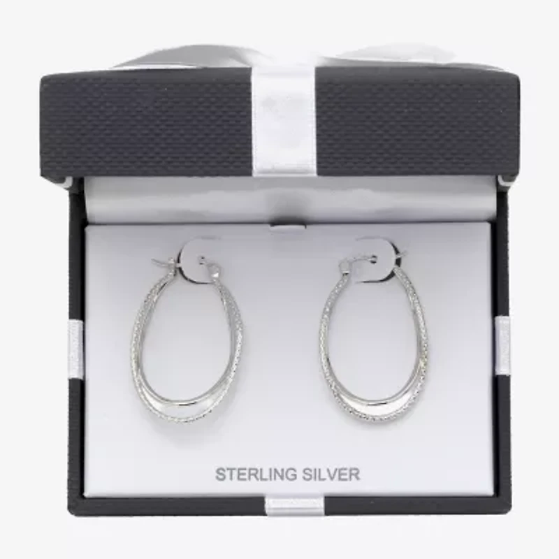 Womens Sterling Silver 37mm Oval Hoop Earrings