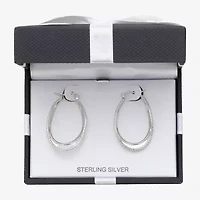 Womens Sterling Silver 37mm Oval Hoop Earrings