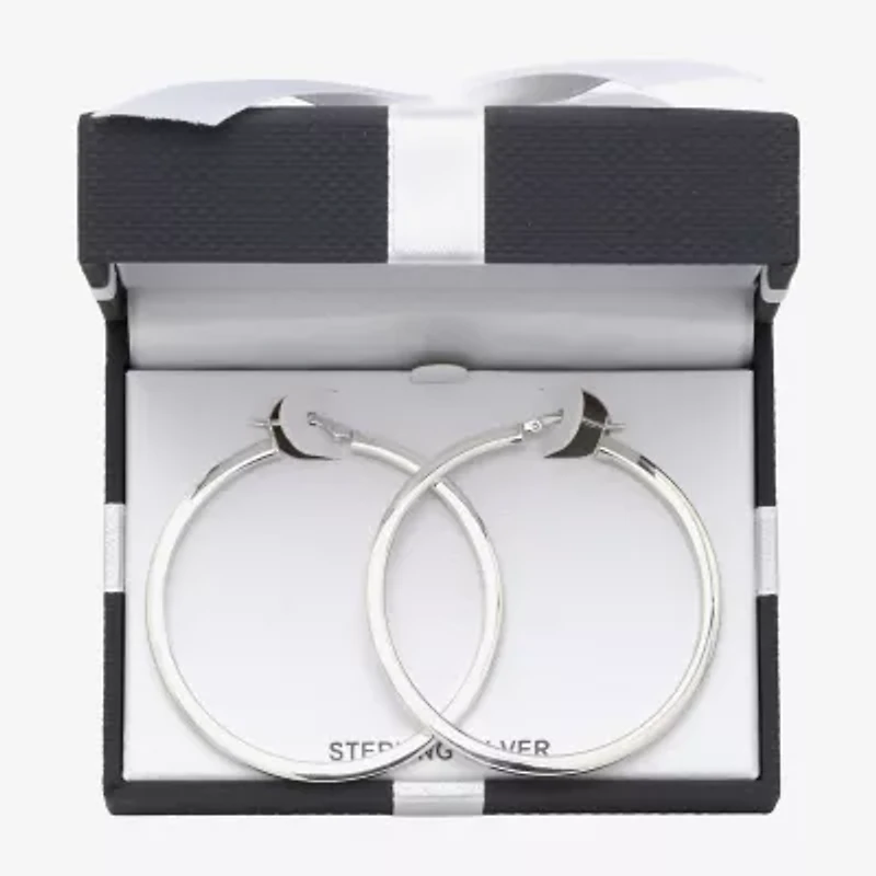 Womens Sterling Silver 50mm Round Hoop Earrings