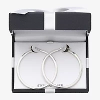 Womens Sterling Silver 50mm Round Hoop Earrings