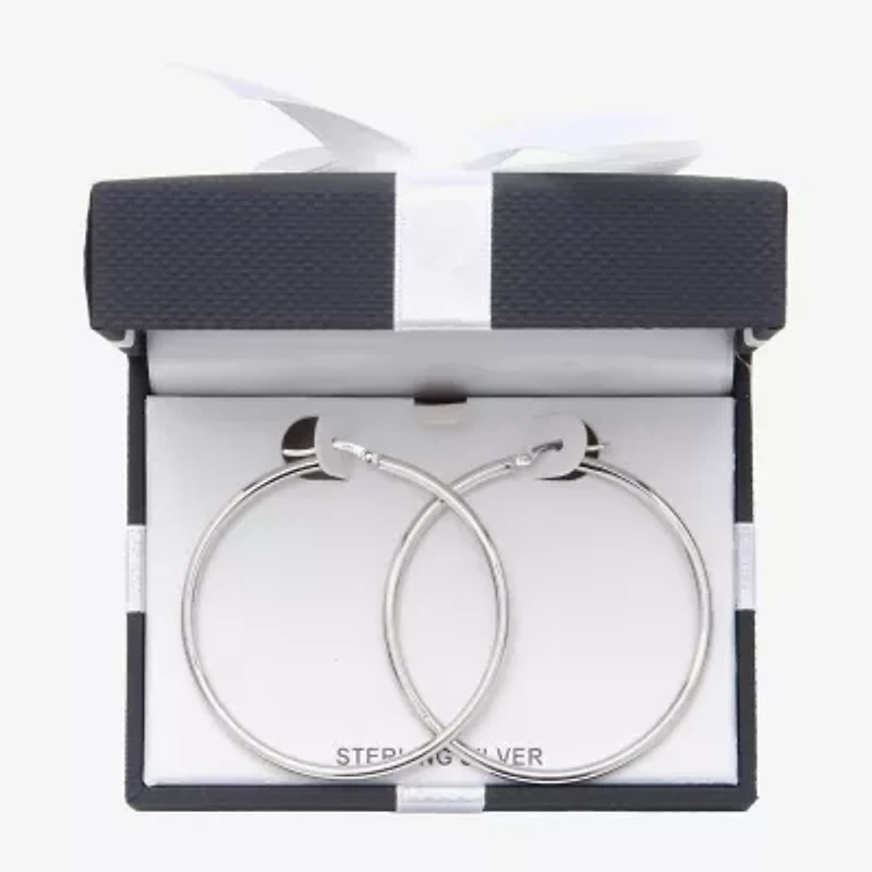 Womens Sterling Silver 50mm Round Hoop Earrings