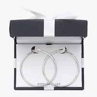 Womens Sterling Silver 50mm Round Hoop Earrings