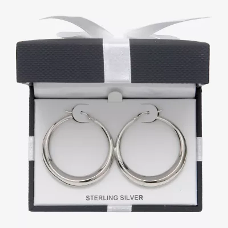 Womens Sterling Silver 40mm Round Hoop Earrings