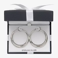 Womens Sterling Silver 40mm Round Hoop Earrings
