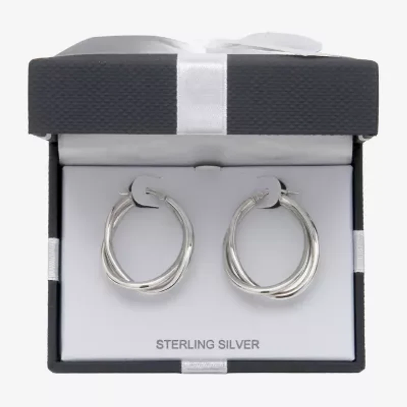 Womens Sterling Silver 35mm Round Hoop Earrings