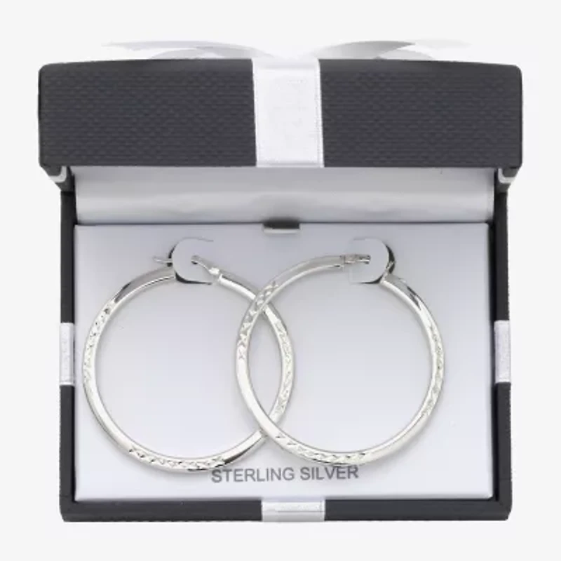 Womens Sterling Silver 45mm Round Hoop Earrings