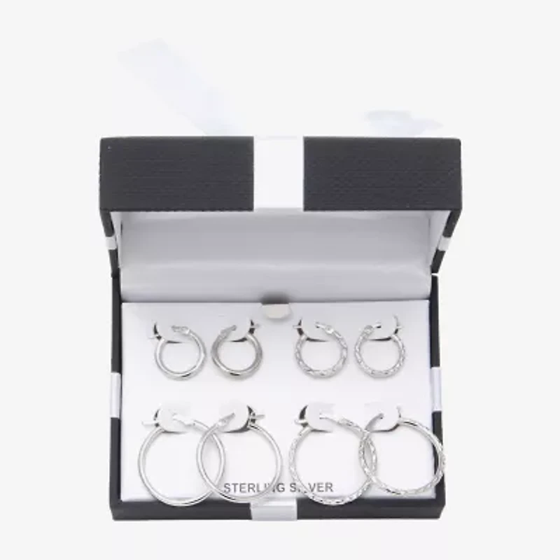 Womens Sterling Silver Round Pair Earring Set