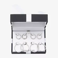 Womens Sterling Silver Round Pair Earring Set