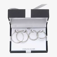 Womens Sterling Silver Round 2 Pair Earring Set