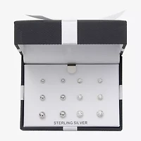 Womens White Crystal Sterling Silver Round 6 Pair Earring Set