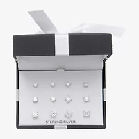 Womens Cubic Zirconia Sterling Silver Round 6 Pair Earring Set