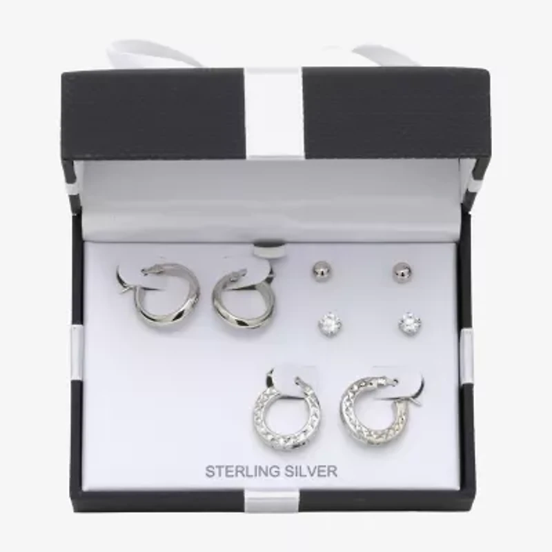 Womens Cubic Zirconia Sterling Silver Round Pair Earring Set