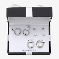 Womens Cubic Zirconia Sterling Silver Round Pair Earring Set