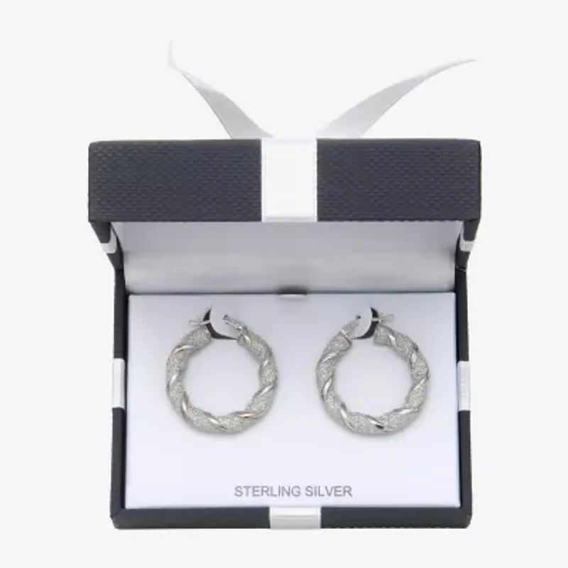 Womens Sterling Silver 30mm Round Hoop Earrings