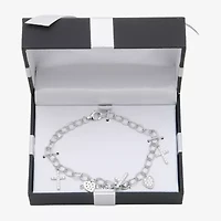 Diamonart Womens Cubic Zirconia Sterling Silver Cross Heart Charm Bracelet
