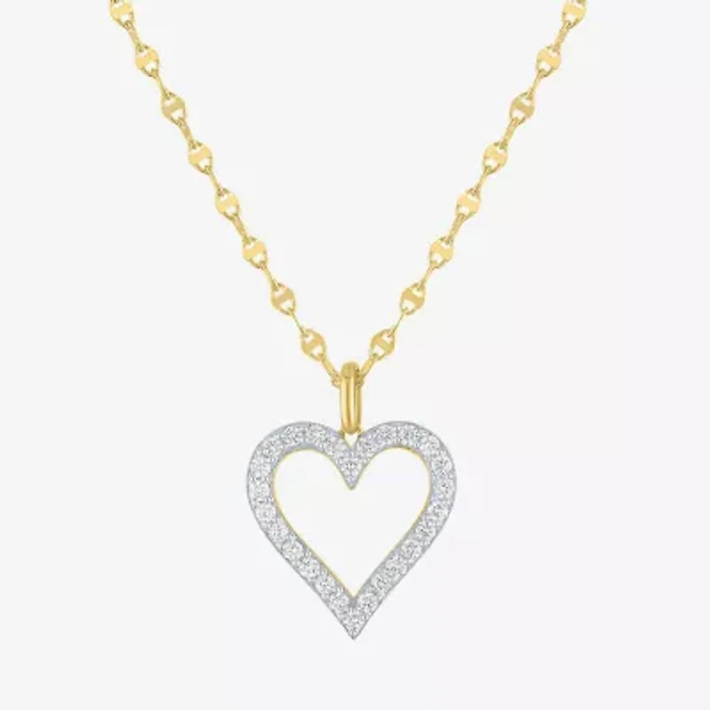 Heart (G-H / Si2-I1) Womens 1/10 CT. T.W. Lab Grown White Diamond 14K Gold Over Silver Heart 18 Inch Pendant Necklace