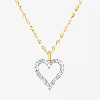 Heart (G-H / Si2-I1) Womens 1/10 CT. T.W. Lab Grown White Diamond 14K Gold Over Silver Heart 18 Inch Pendant Necklace