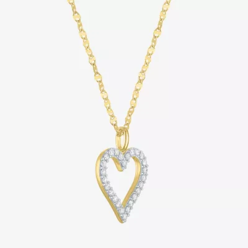 Heart (G-H / Si2-I1) Womens 1/10 CT. T.W. Lab Grown White Diamond 14K Gold Over Silver Heart 18 Inch Pendant Necklace