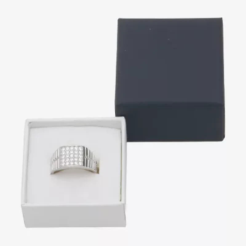 Mens Cubic Zirconia Sterling Silver Square Signet Ring