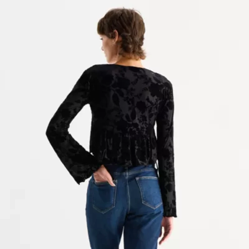 Arizona Womens Juniors Square Neck Long Sleeve Blouse