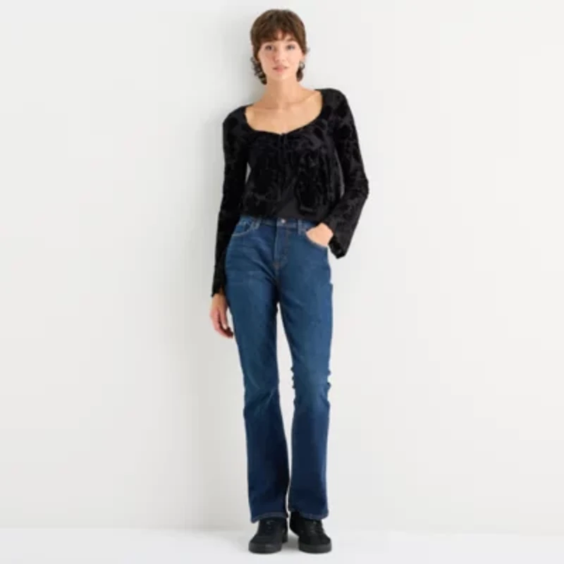 Arizona Womens Juniors Square Neck Long Sleeve Blouse