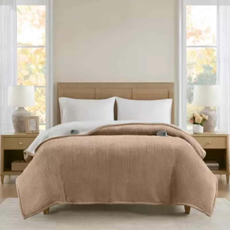 Beautyrest Heated Waffle Plush Blanket