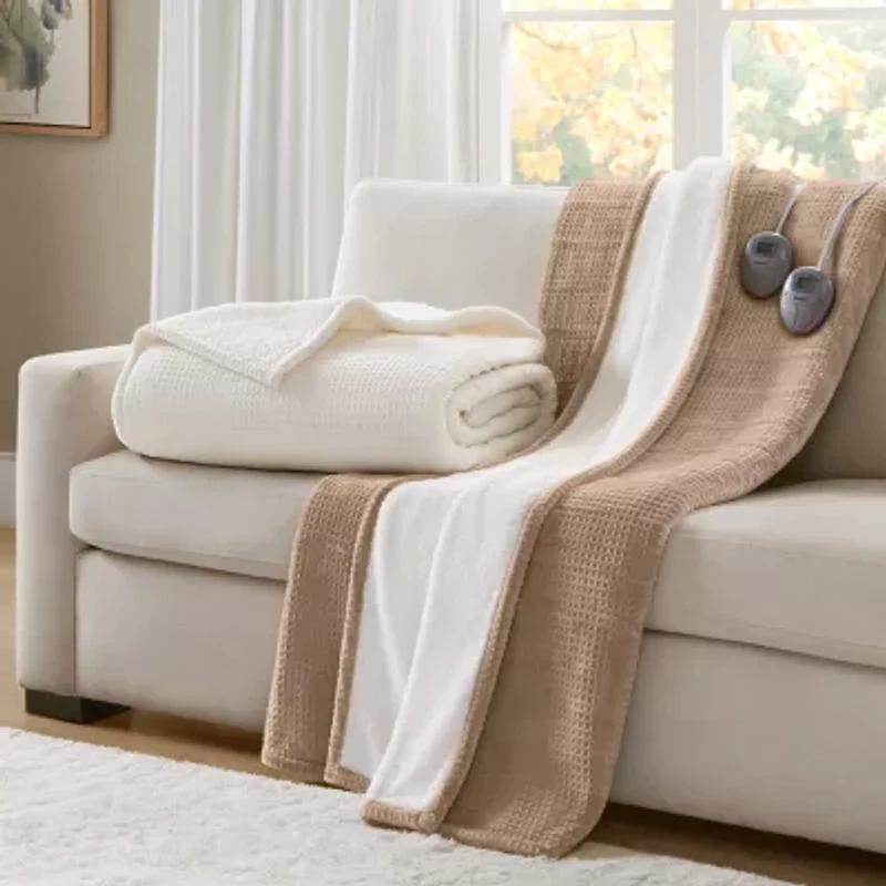 Beautyrest Heated Waffle Plush Blanket