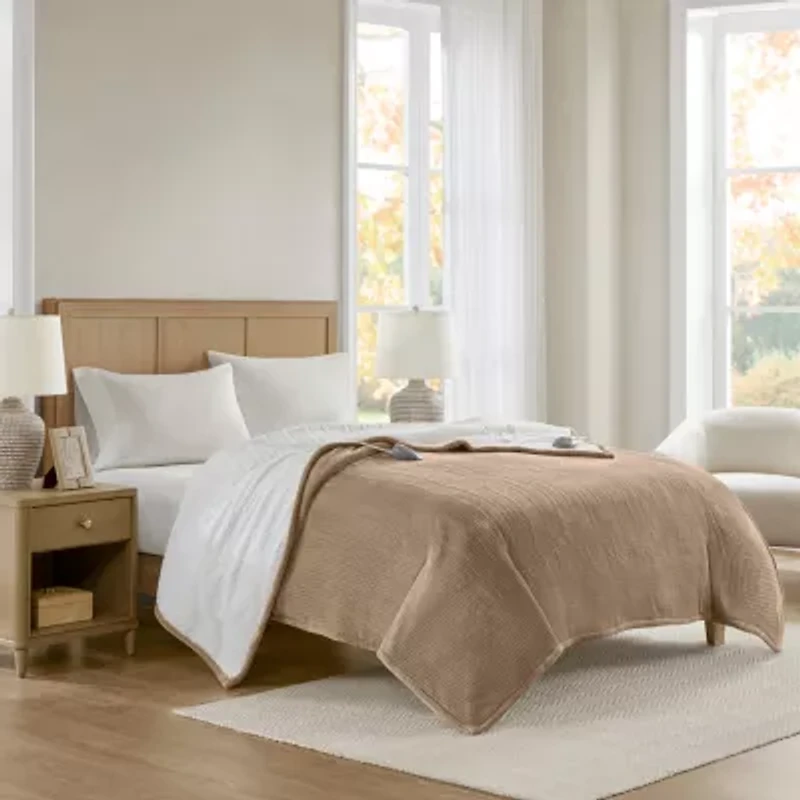Beautyrest Heated Waffle Plush Blanket