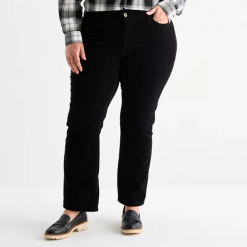 St. John's Bay Womens Mid Rise Wide Leg Corduroy Pant Plus