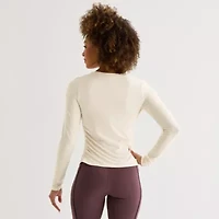 Xersion Womens Everyday Ruched Crew Neck Long Sleeve Quick Dry Active T-Shirt