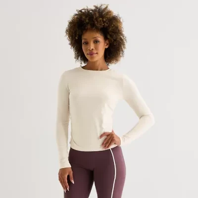 Xersion Womens Everyday Ruched Crew Neck Long Sleeve Quick Dry Active T-Shirt
