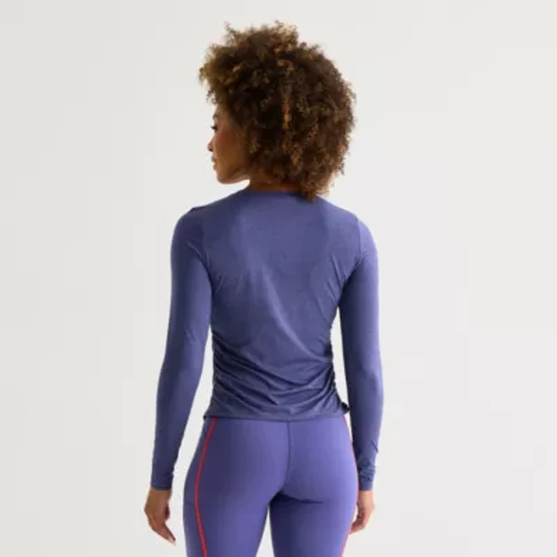 Xersion Womens Everyday Ruched Crew Neck Long Sleeve Quick Dry Active T-Shirt