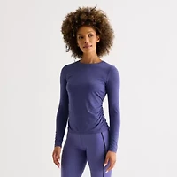 Xersion Womens Everyday Ruched Crew Neck Long Sleeve Quick Dry Active T-Shirt