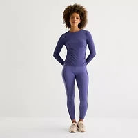 Xersion Womens Everyday Ruched Crew Neck Long Sleeve Quick Dry Active T-Shirt