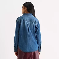 a.n.a Womens Long Sleeve Cuffed Regular Fit Button-Down Shirt