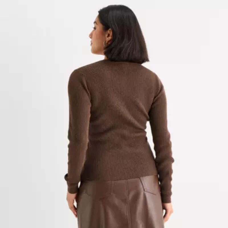 a.n.a Womens Crew Neck Long Sleeve Button Cardigan