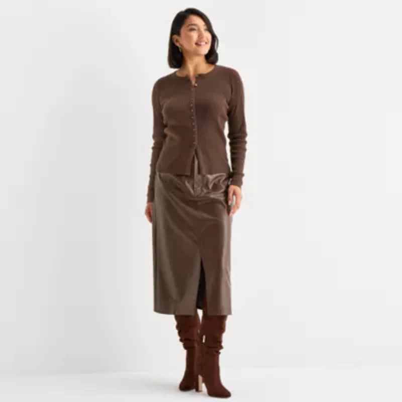 a.n.a Womens Crew Neck Long Sleeve Button Cardigan