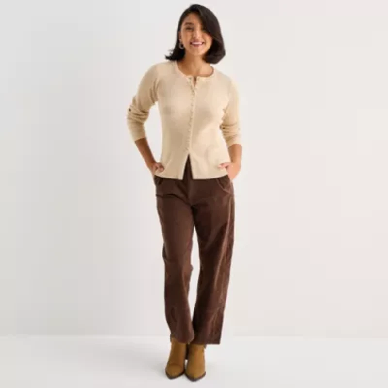 a.n.a Womens Crew Neck Long Sleeve Button Cardigan