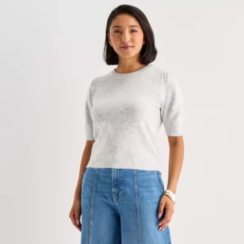 a.n.a Womens Crew Neck Short Sleeve Pullover Sweater