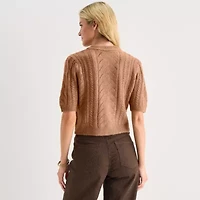 a.n.a Womens Crew Neck Short Sleeve Button Cardigan