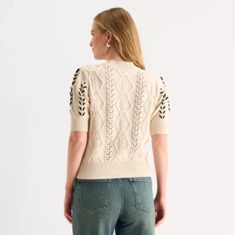 a.n.a Womens Crew Neck Short Sleeve Pullover Sweater