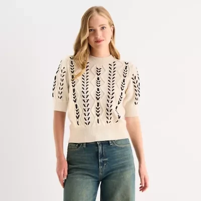 a.n.a Womens Crew Neck Short Sleeve Pullover Sweater