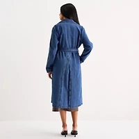a.n.a Womens Denim Belted Midweight Trench Coat