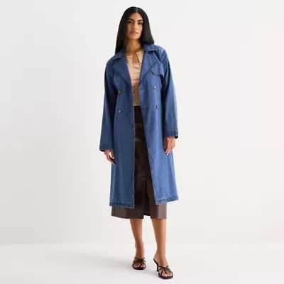 a.n.a Womens Denim Belted Midweight Trench Coat