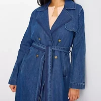 a.n.a Womens Denim Belted Midweight Trench Coat