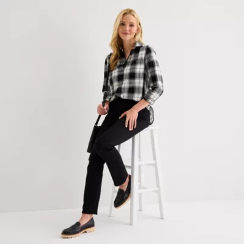 St. John's Bay Womens Cuffed Long Sleeve Relaxed Fit Button-Down Shirt