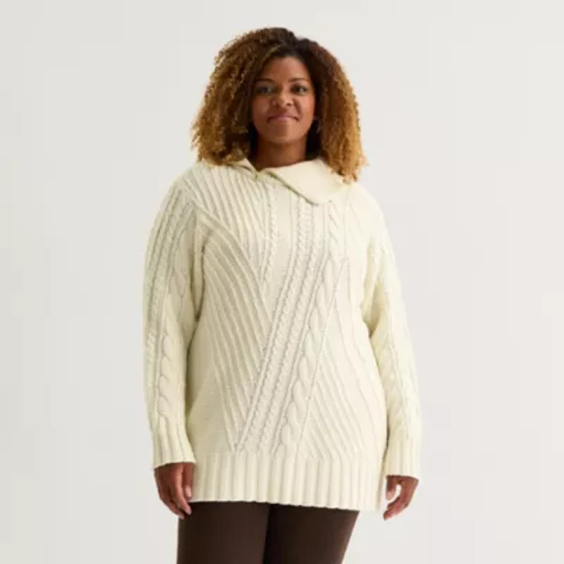 St. John's Bay Plus Womens Turtleneck Long Sleeve Pullover Sweater